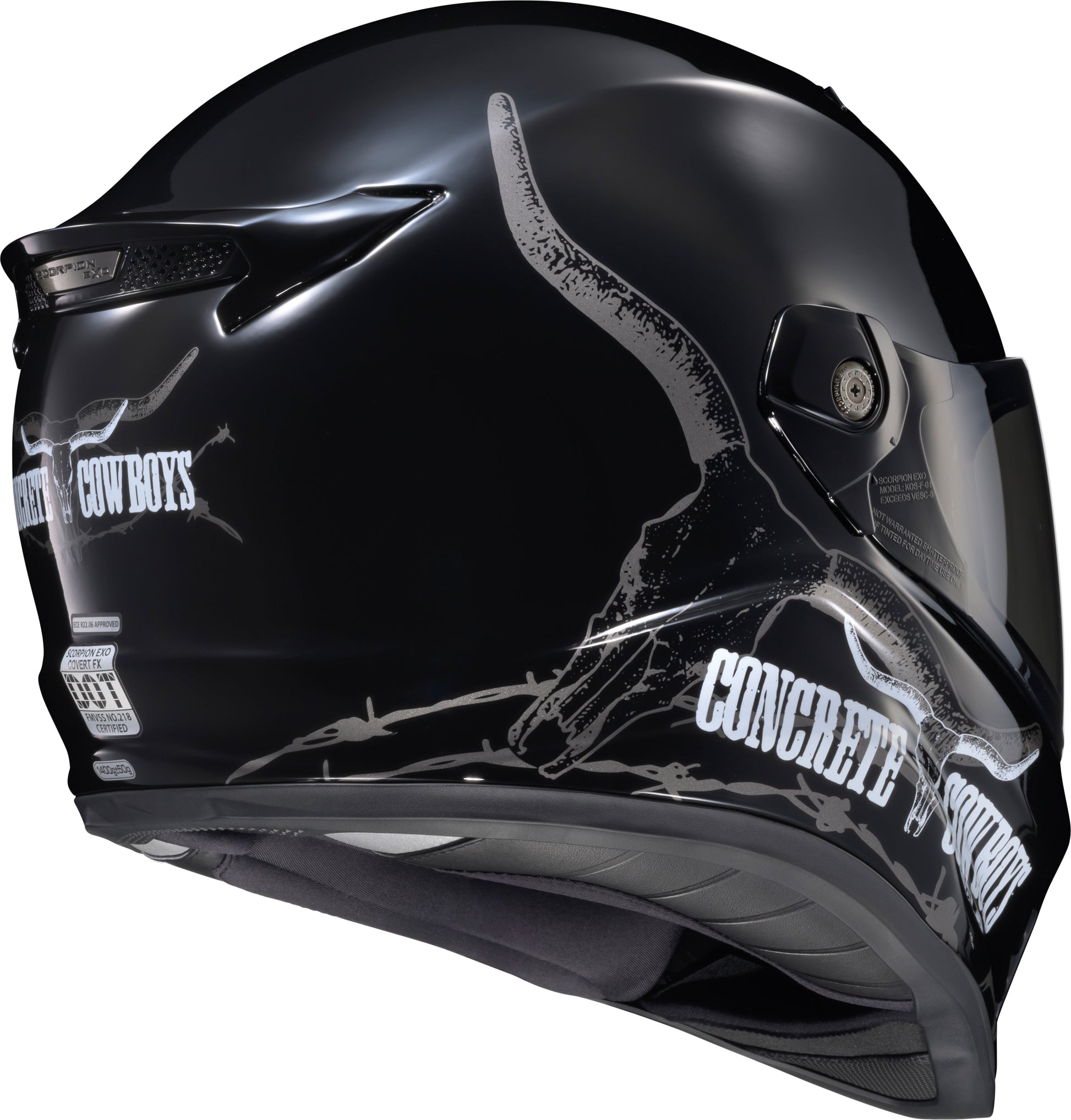 SCORPION EXO Covert FX Full Face Motorcycle Helmet Concrete Cowboys Gloss Black XL