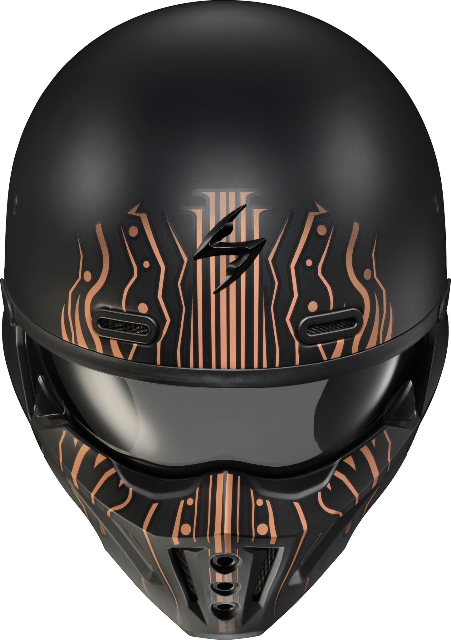 Scorpion EXO Covert X Open Face Helmet Tribe Matte Black and Copper - Part Number COX-2117