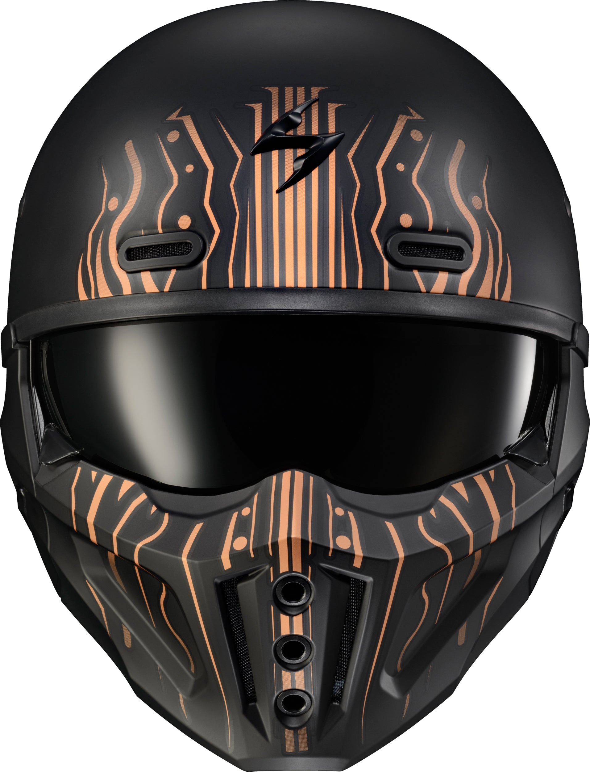 Scorpion EXO Covert X Open Face Helmet Tribe Matte Black and Copper XL - Motorcycle Helmet with Advanced Safety Features