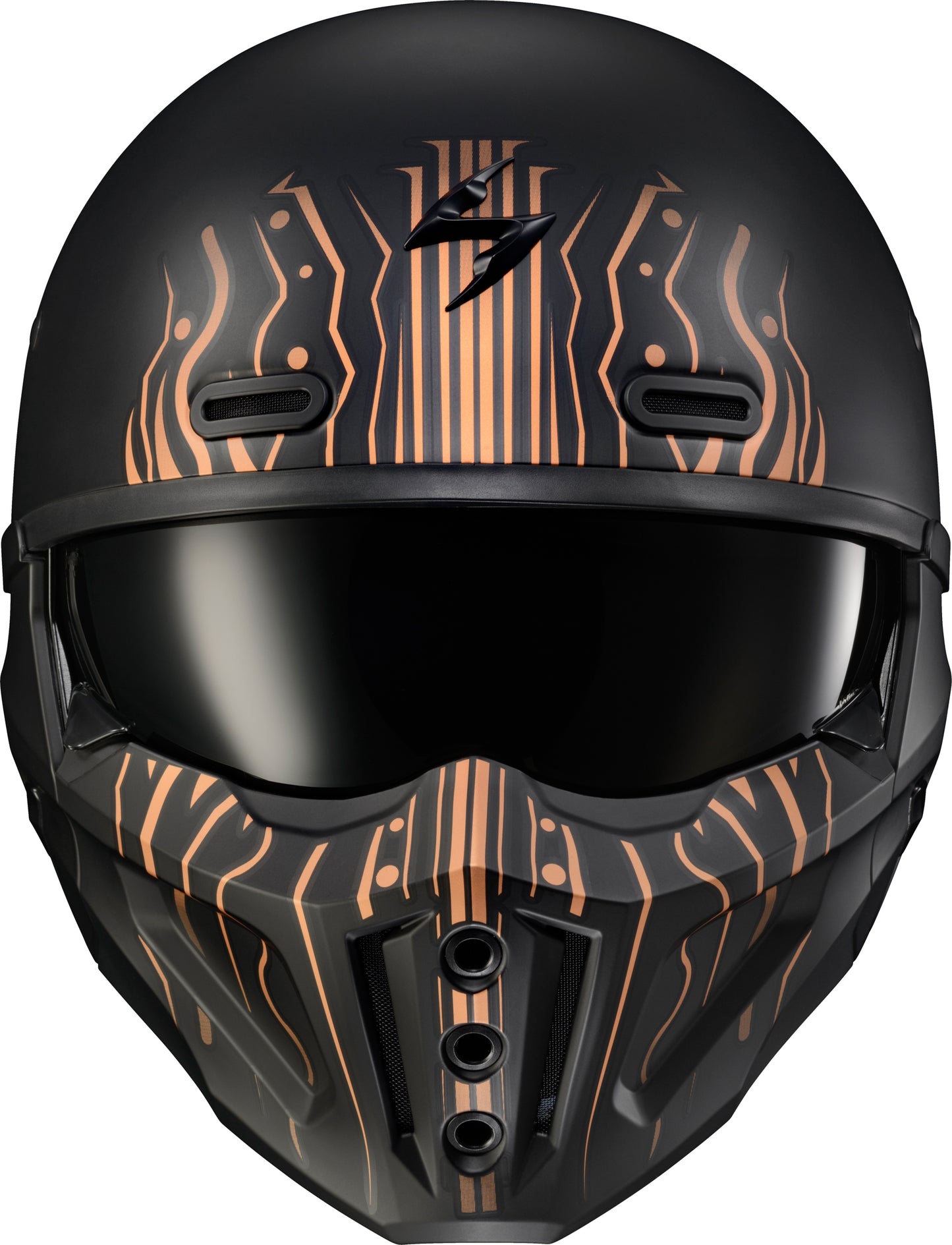 Scorpion EXO Covert X Open Face Helmet Tribe Matte Black and Copper - Part Number COX-2117