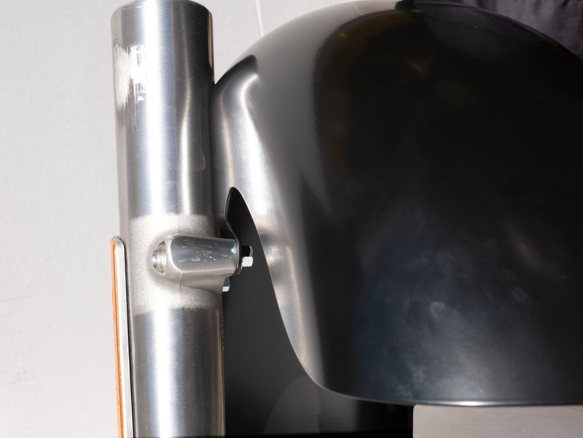 Close up shot of a paint-ready fender for Harleys