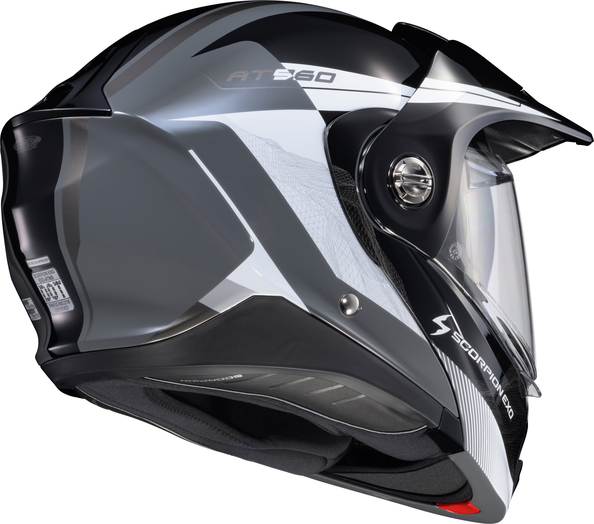 Scorpion EXO 96-2037 Exo At960 Modular Helmet with Topographic Design in Black, White & Grey
