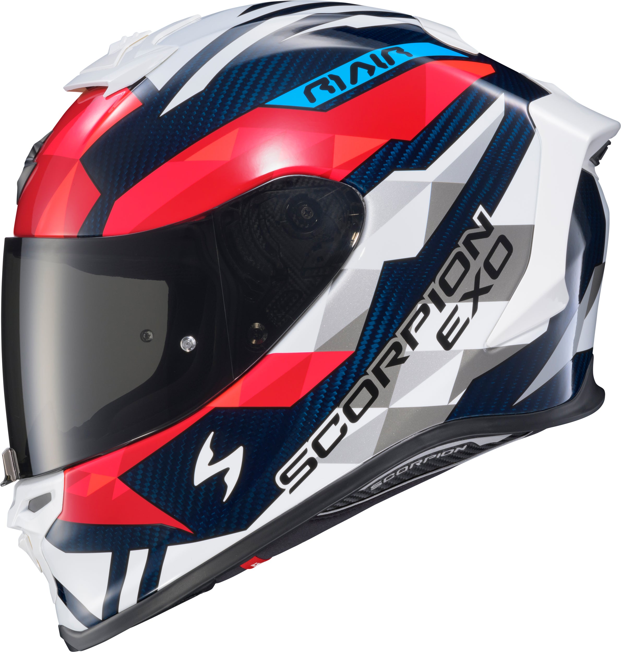 Scorpion EXO R1 Air Full Face Helmet Carbon Raptor Red/White/Blue - Pa ...
