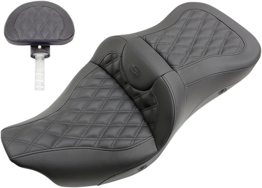 SADDLEMEN Roadsofa™ Seat with Backrest for FLH/FLT 2008-2024 – Heated Leather Comfort with Ventilated Design