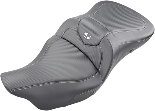 SADDLEMEN Extended Reach Roadsofa™ Seat - Carbon Fiber for Harley FL '08-'24 with Heated Option, Part 808-07B-186HCT