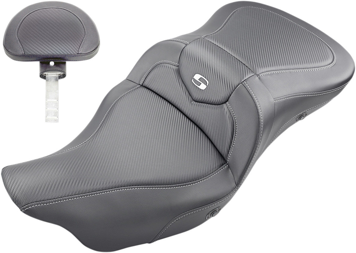SADDLEMEN Roadsofa™ Heated Seat with Backrest for Harley-Davidson Trike 2009-2024 - Carbon Fiber Black