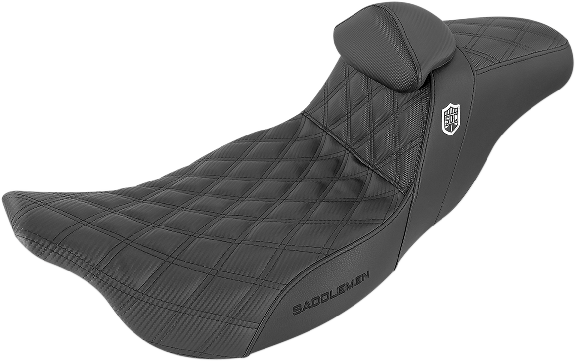 SADDLEMEN Pro Series SDC Performance Seat with Backrest for Harley FL 2008-2023 – Lattice Stitch and Lumbar Gripper
