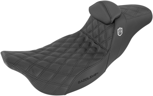 SADDLEMEN Pro Series SDC Performance Seat with Backrest for Harley FL 2008-2023 – Lattice Stitch and Lumbar Gripper