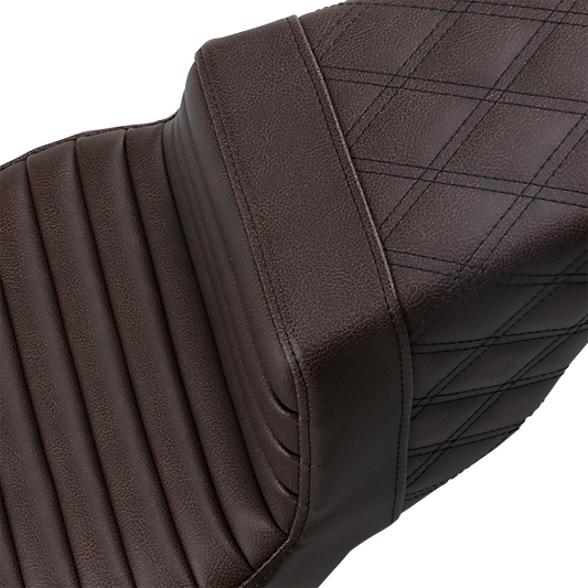 SADDLEMEN Step-Up Seat for Harley FL 2008-2024 – Front Tuck-n-Roll and Rear Lattice Stitch in Brown, Part 808-07B-176BR