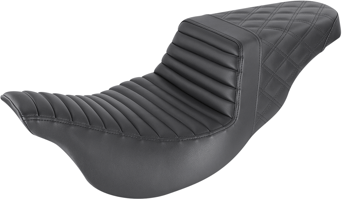SADDLEMEN Step-Up Seat for Harley FL 2008-2024 with Tuck-n-Roll and Lattice Stitch in Black - Part 808-07B-176