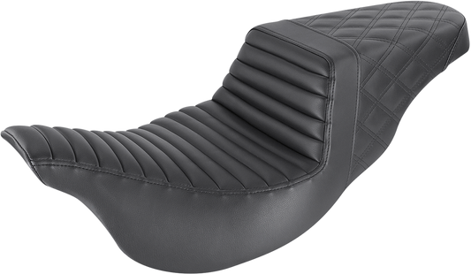 SADDLEMEN Step-Up Seat for Harley FL 2008-2024 with Tuck-n-Roll and Lattice Stitch in Black - Part 808-07B-176