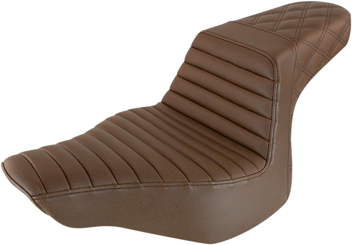 SADDLEMEN Step-Up Seat - Front Tuck-n-Roll/Rear Lattice Stitch - Brown (Part #813-27-176BR)