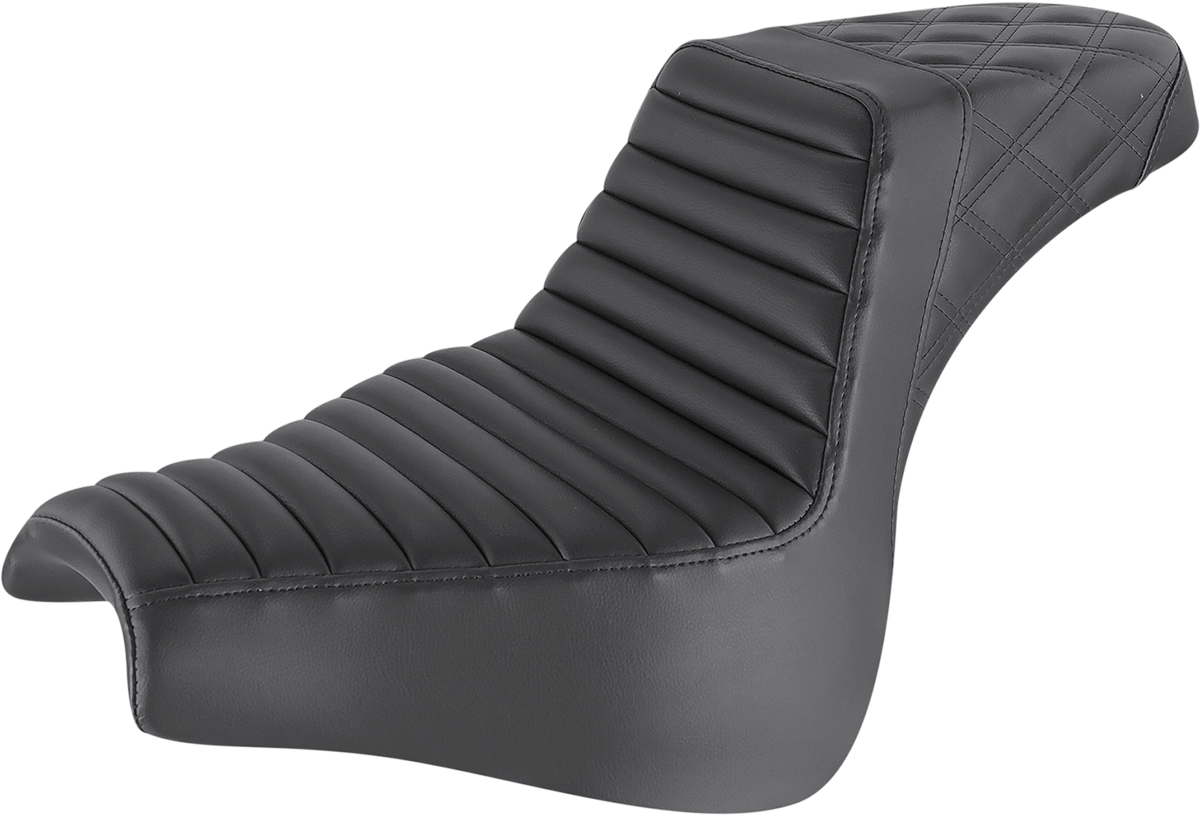SADDLEMEN Step-Up Seat for FXFB 2018-2023 with Black Tuck-n-Roll and Lattice Stitch - Part #818-28-176