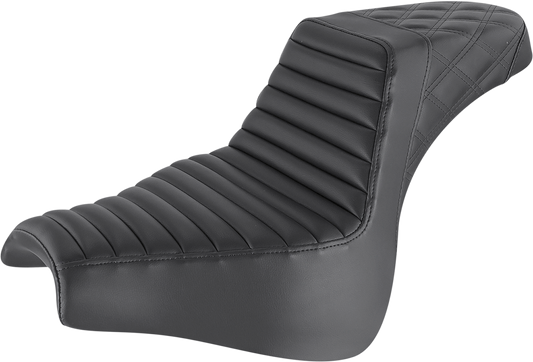 SADDLEMEN Step-Up Seat for FXFB 2018-2023 with Black Tuck-n-Roll and Lattice Stitch - Part #818-28-176