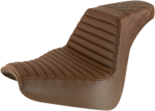 SADDLEMEN Step-Up Seat for Harley FXBR/S 2018-2020 - Brown with Tuck-n-Roll and Lattice Stitch, Part Number 818-31-176BR