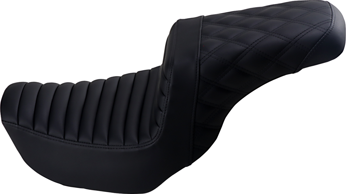 SADDLEMEN Step-Up Seat Front Tuck-n-Roll & Rear Lattice Stitch Black (Part #806-04-176)