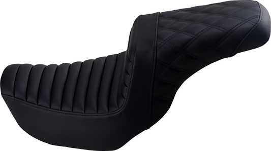 SADDLEMEN Step-Up Seat Front Tuck-n-Roll & Rear Lattice Stitch Black (Part #806-04-176)