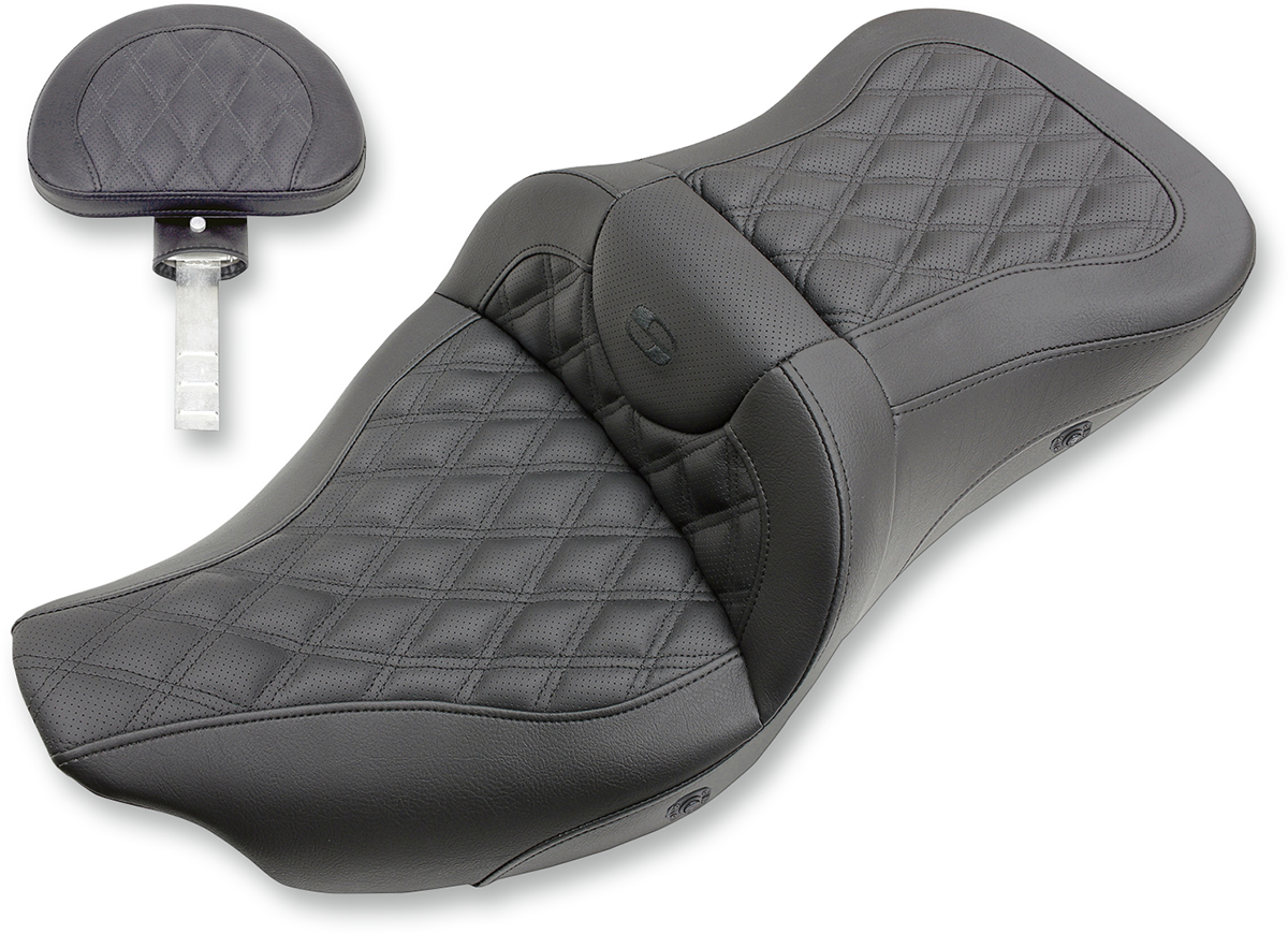 SADDLEMEN Extended Reach Roadsofa™ Seat with Lattice Stitching and Heated Feature for FL 2008-2024 – Part 808-07B-184BRHC