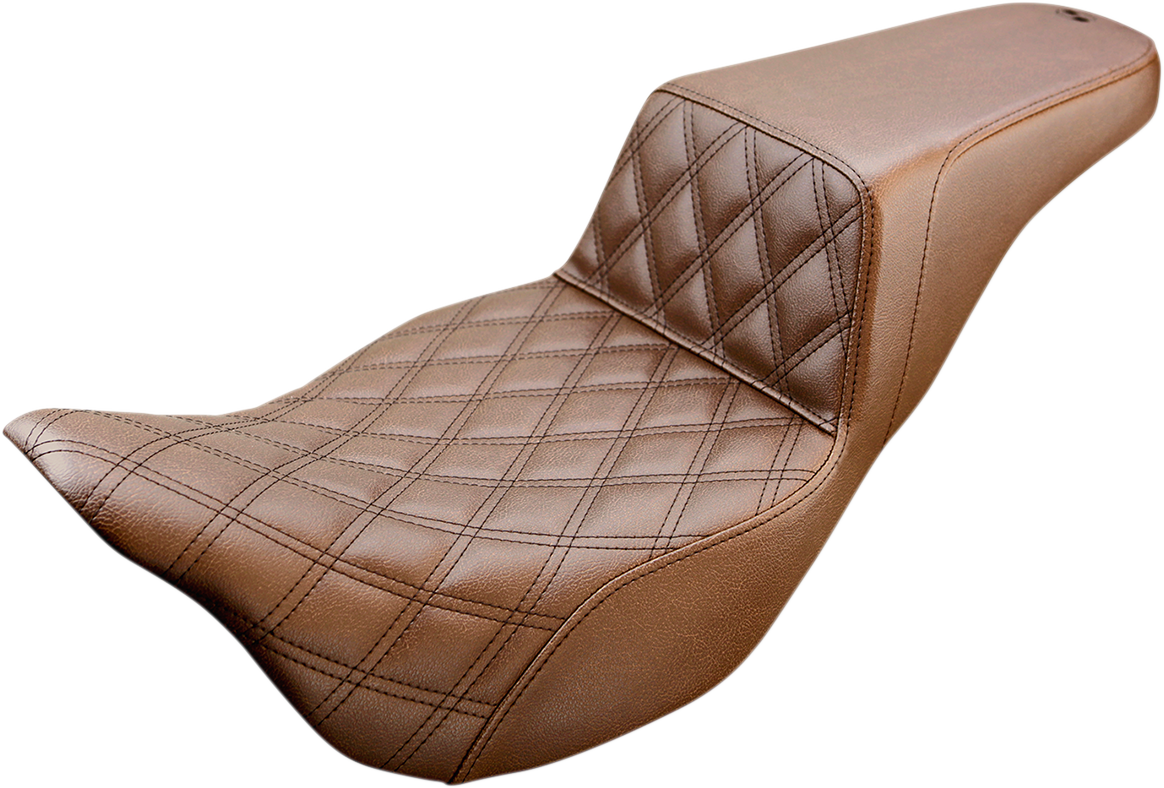 SADDLEMEN Step-Up Front Lattice Stitch Seat for Harley FL 2008-2024 - Brown Part 808-07B-172BR