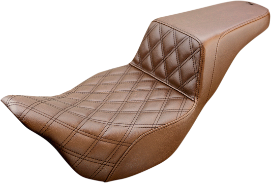 SADDLEMEN Step-Up Front Lattice Stitch Seat for Harley FL 2008-2024 - Brown Part 808-07B-172BR