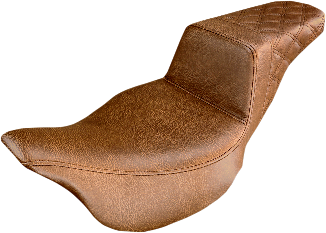 SADDLEMEN Step-Up Rear Lattice Stitch Seat for Harley FL 2008-2024 - Brown, Part #808-07B-173BR