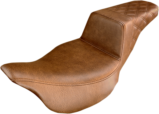 SADDLEMEN Step-Up Rear Lattice Stitch Seat for Harley FL 2008-2024 - Brown, Part #808-07B-173BR