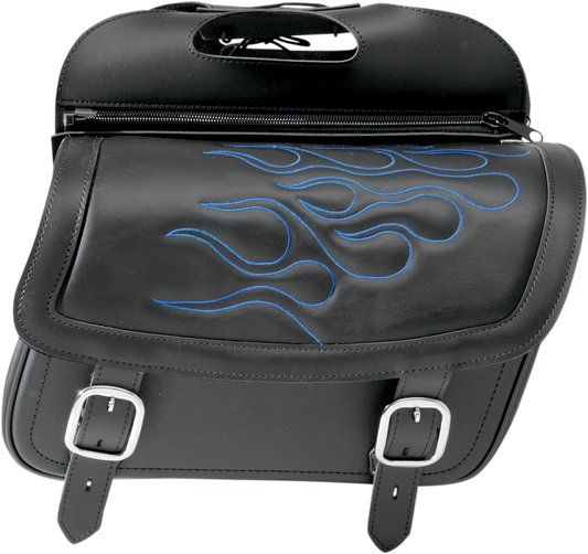 SADDLEMEN Flame Saddlebag - Blue Jumbo Model 3501-0774 with Dual Leather Straps and Lockable Buckles