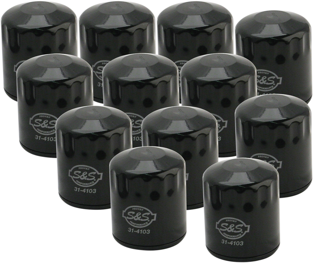 S&S Cycle Oil Filter 310-0241 – Black, 12-Pack with Direct Bypass Valve and Premium Filtration