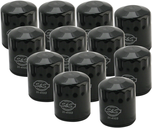 S&S Cycle Oil Filter 310-0241 – Black, 12-Pack with Direct Bypass Valve and Premium Filtration