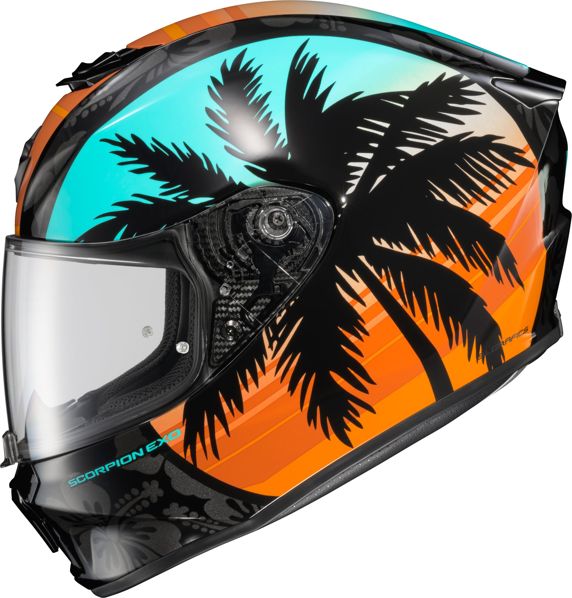 Scorpion EXO Exo R330 Full Face Helmet in Light Blue and Orange * Model 75-32482X