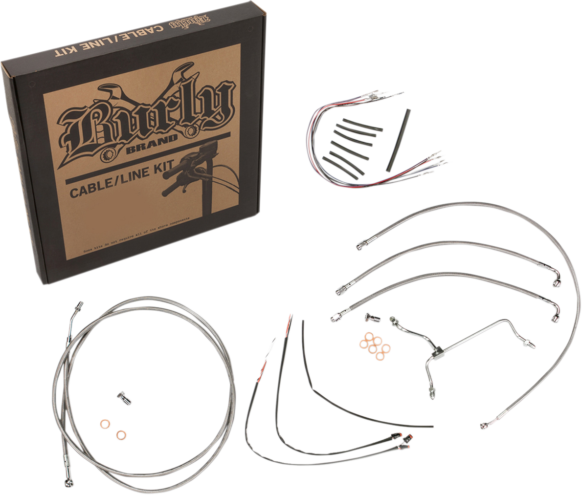 BURLY BRAND Complete Stainless Braided Handlebar Cable/Brake Line Kit - 14" Ape Hangers - '14-16 FLHR B30-1152