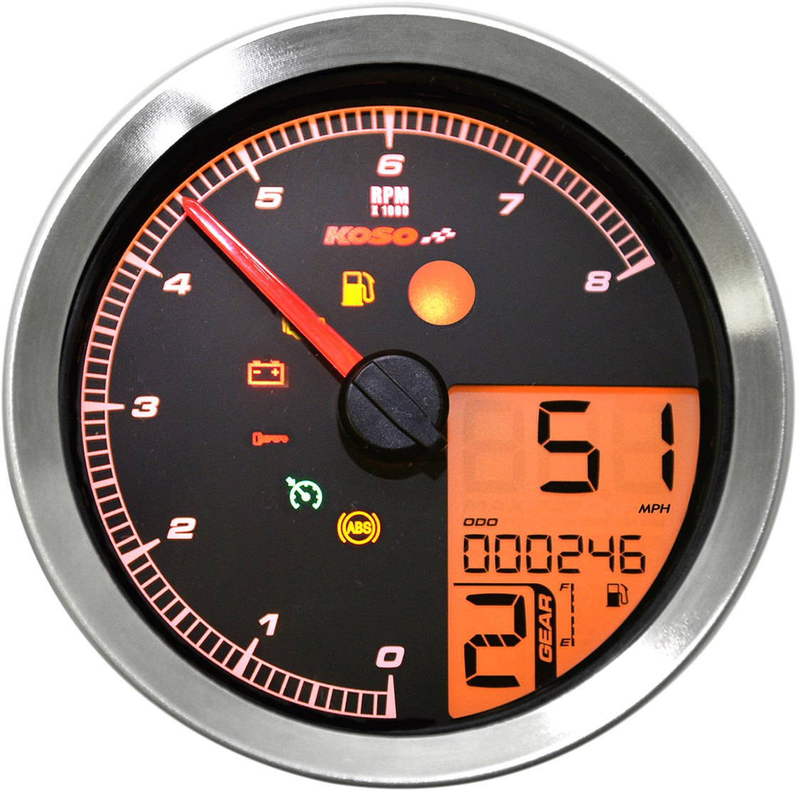KOSO NORTH AMERICA Multi-Function Speedometer/Tachometer - HD-04 - Chrome BA051201