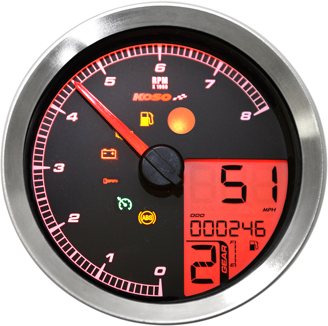 KOSO NORTH AMERICA Multi-Function Speedometer/Tachometer - HD-04 - Chrome BA051201