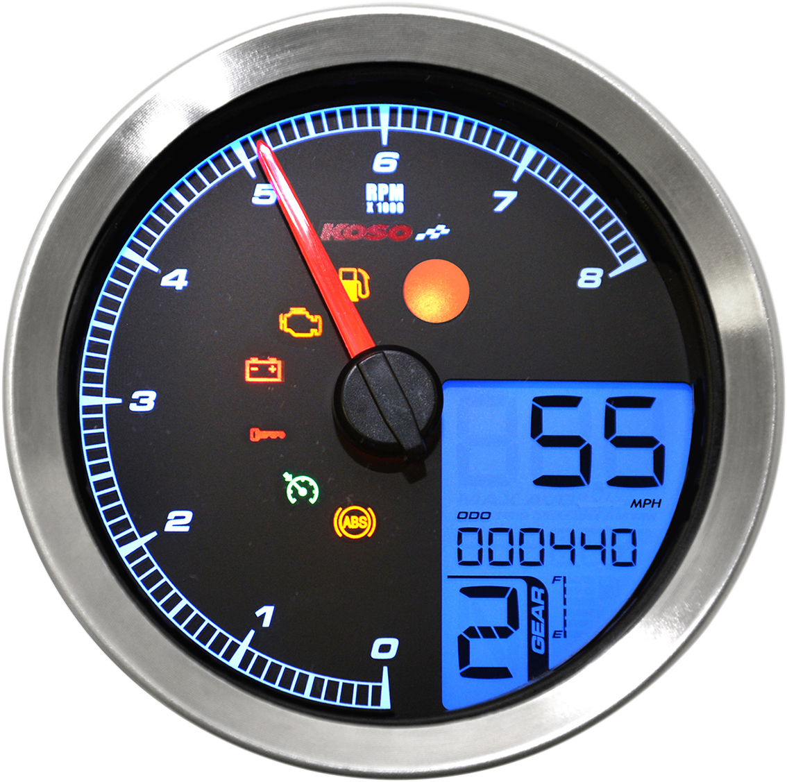 KOSO NORTH AMERICA Multi-Function Speedometer/Tachometer - HD-04 - Chrome BA051201