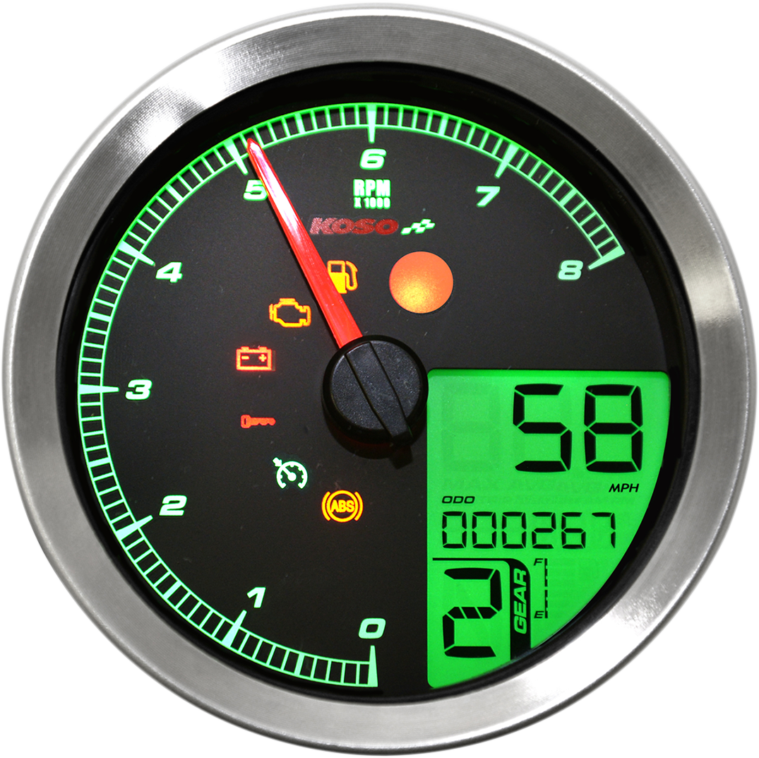 KOSO NORTH AMERICA Multi-Function Speedometer/Tachometer - HD-04 - Chrome BA051201