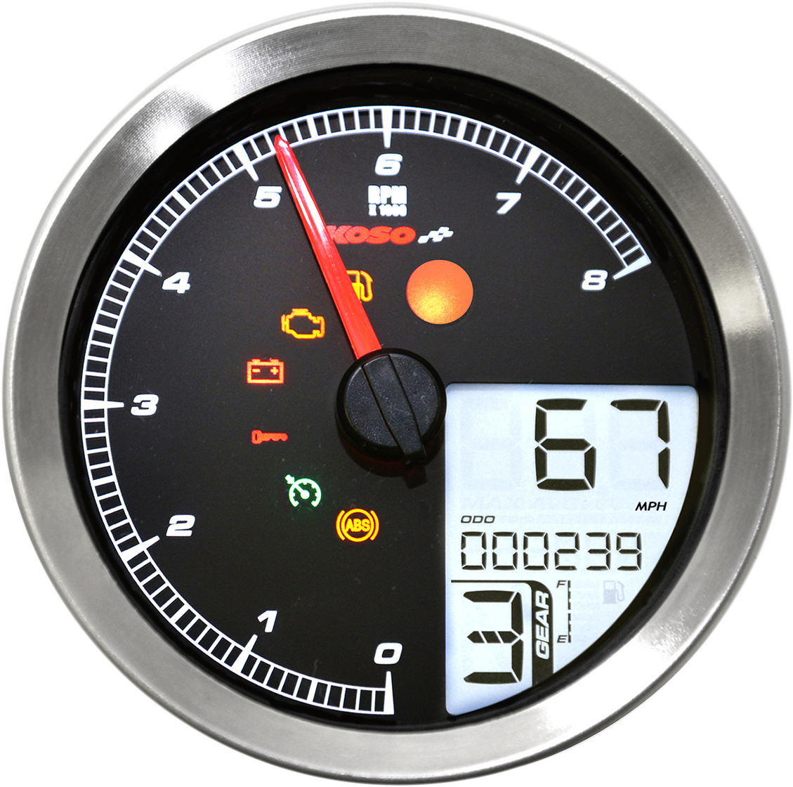 KOSO NORTH AMERICA Multi-Function Speedometer/Tachometer - HD-04 - Chrome BA051201