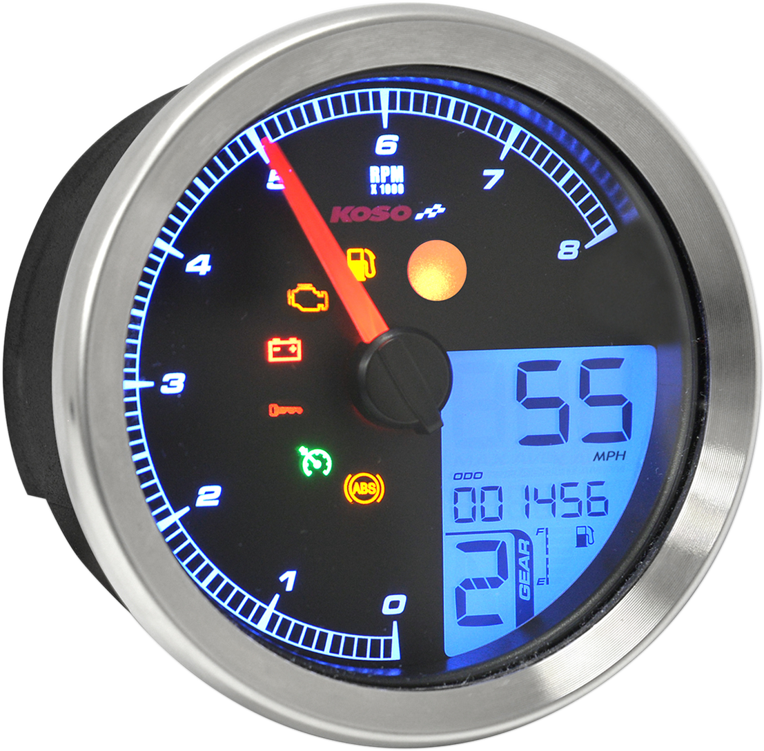 KOSO NORTH AMERICA Multi-Function Speedometer/Tachometer - HD-04 - Chrome BA051201