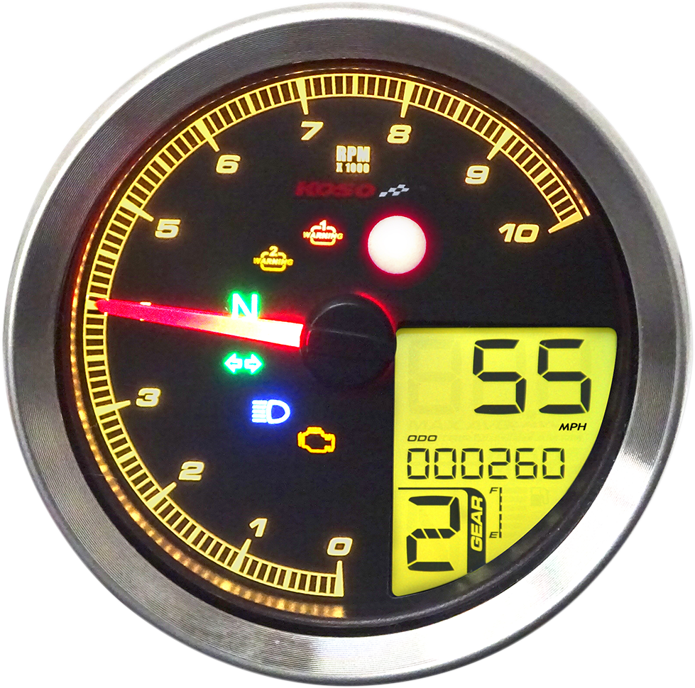 KOSO NORTH AMERICA Multi-Function Speedometer/Tachometer - HD-04 - Black BA051211