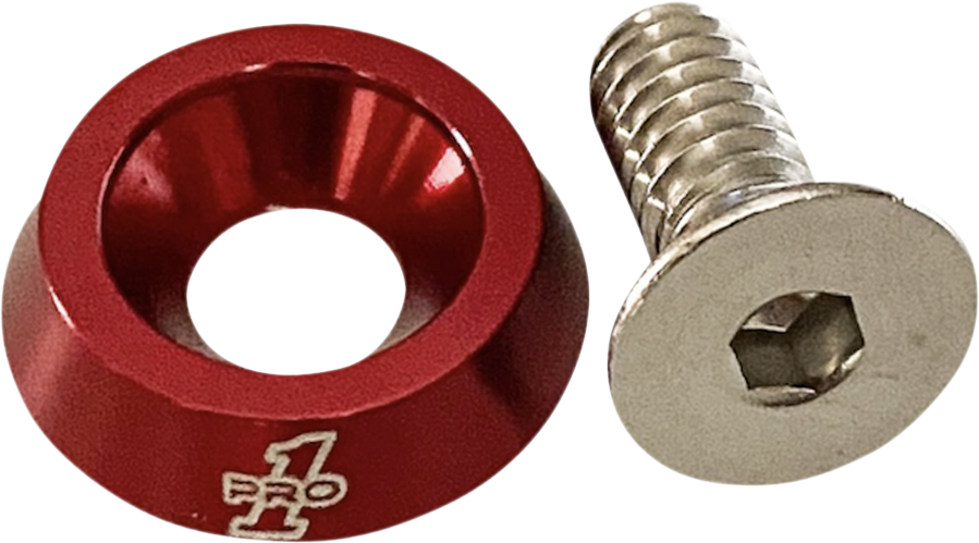 PRO-ONE PERF.MFG. 1/4"-20 Seat Bolt with Anodized Beauty Washer for Harley-Davidson - Red 100200R