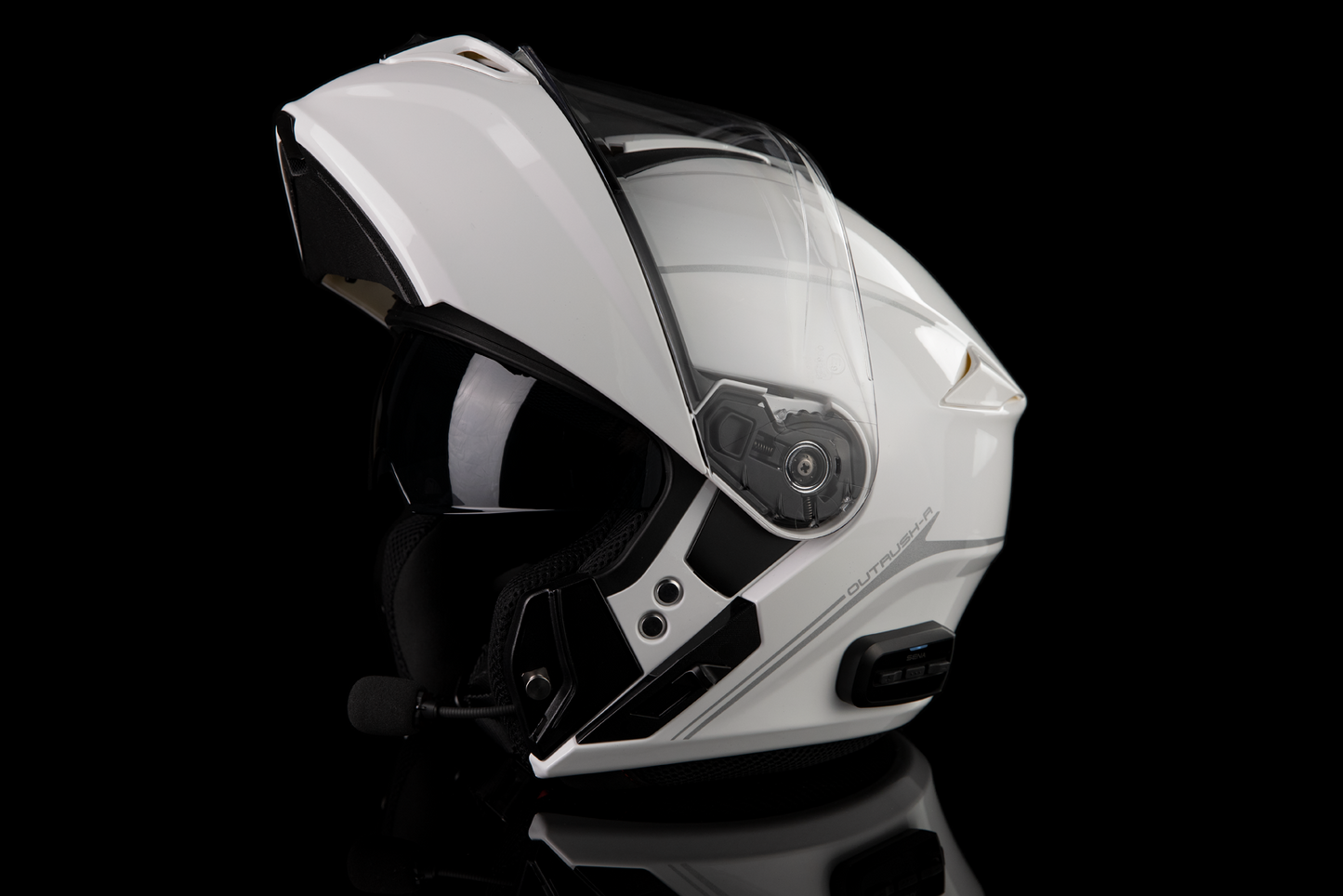 SENA Outrush R Helmet Large with Bluetooth 5.0 - White - Model OUTRUSHR-GW00L3