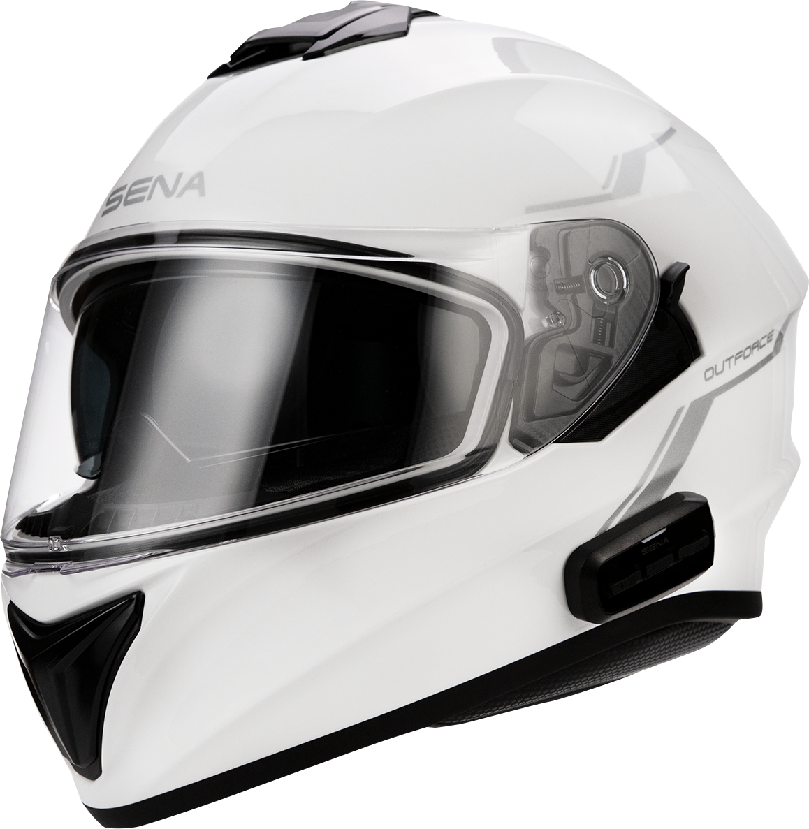 SENA OutForce Helmet Small - Glossy White with Bluetooth 5.0, Clear Visor, and Advanced Ventilation