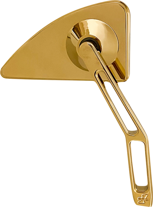 PRO-ONE PERF.MFG. Mini Tear Drop Motorcycle Mirror with V2 Cut-Out Stem - Gold - Right (Part Number 102130TIN)