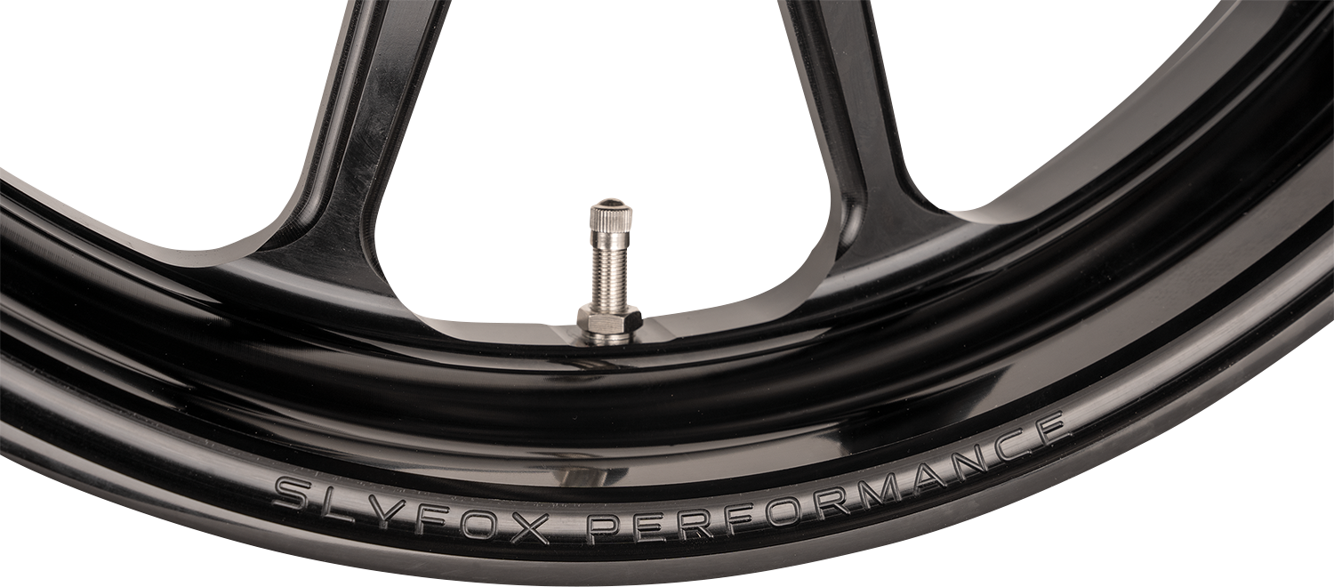 SLYFOX Track Pro Rear Wheel for 2019-2023 Models — 18x5.5 Inch Black Forged Aluminum with Back Cut Rim Lip and Included Machined Hubs