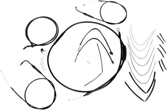 BURLY BRAND Complete Black Vinyl Handlebar Cable/Line Kit for Ape Hangers - 14" - '11-'15 FLS B30-1070