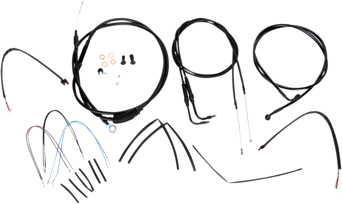 BURLY BRAND Complete Black Vinyl Handlebar Cable/Line Kit for Ape Hangers - 18" - '11-'15 FLS B30-1074