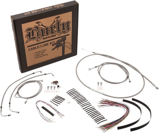 BURLY BRAND Complete Stainless Braided Handlebar Cable/Brake Line Kit - 13" Ape Hangers - '08-'13 FLH B30-1102