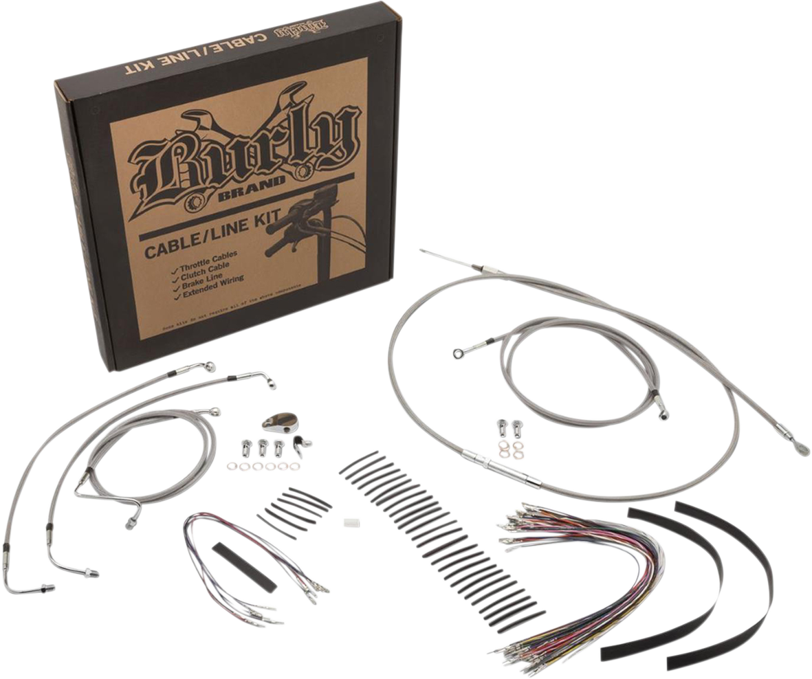 BURLY BRAND Complete Stainless Braided Handlebar Cable/Brake Line Kit - 15" Ape Hangers - '08-'13 FLH B30-1105