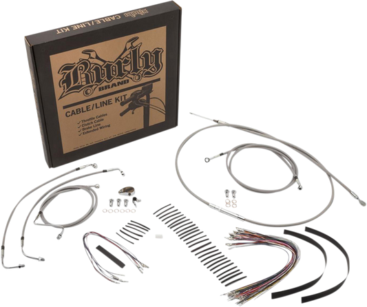 BURLY BRAND Complete Stainless Braided Handlebar Cable/Brake Line Kit - 15" Ape Hangers - '08-'13 FLH B30-1105