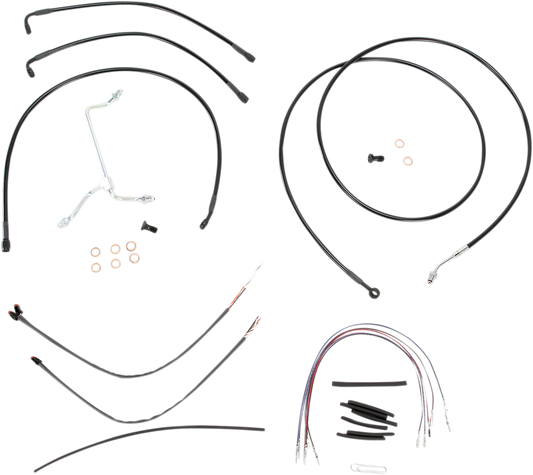 BURLY BRAND Complete Black Vinyl Handlebar Cable/Line Kit for Ape Hangers - 15" - '14-'16 FLH B30-1114