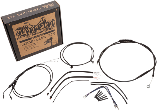 BURLY BRAND Complete Black Vinyl Handlebar Cable/Line Kit for Ape Hangers - 12" - '14-'22 Sportster B30-1106